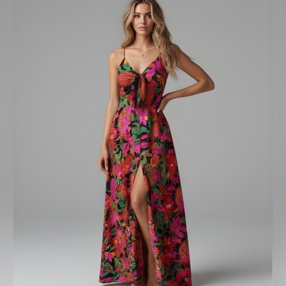 Floral Printed Cut Out Button Down Maxi Dress - Picture 3 of 9